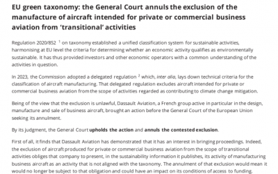 Réaction 🇪🇺 | L&rsquo;aviation d&rsquo;affaires réintègre la taxonomie européenne